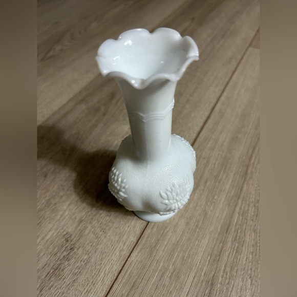 Imperial Glass Other - Vintage Imperial White Milk Glass Vase w/ Raised Chrysanthemum Design. 6” H